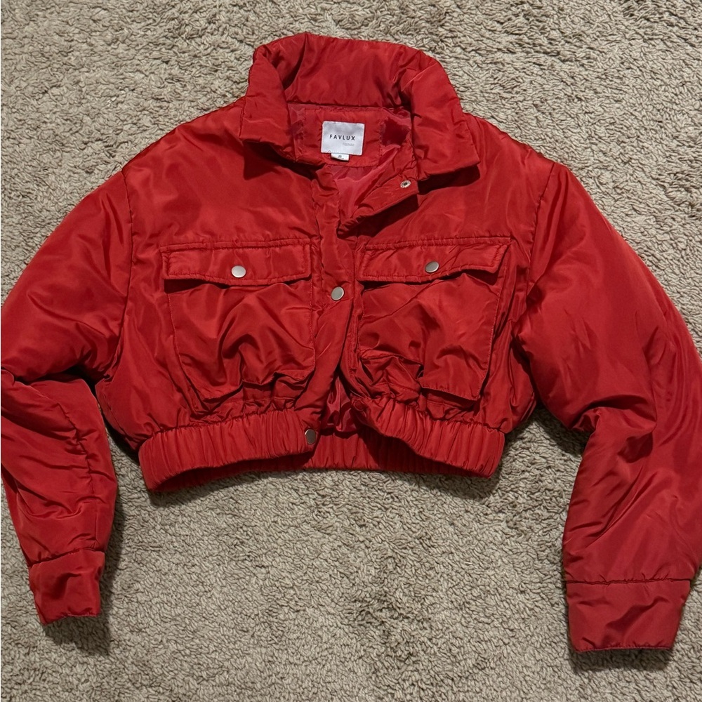 Red cropped bomber jacket